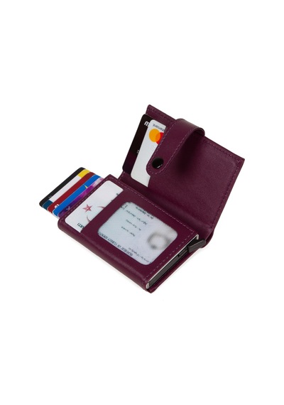 Newish Polo Deri Rfıd Koruyucu Alüminyum Otomatik Mekanizma Kartlık Ve Cüzdan New068 Mor