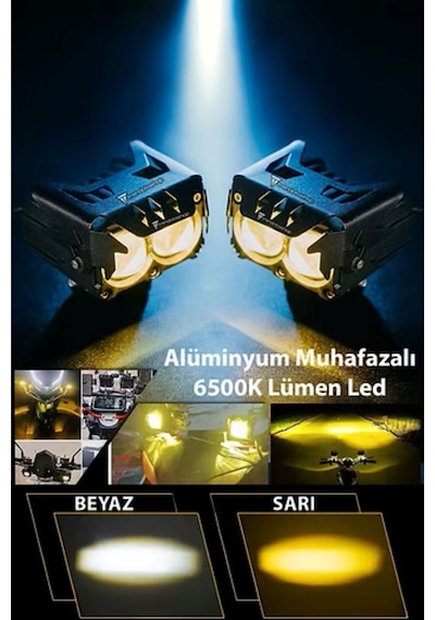 2 Adet Led Spot Işık Ve Sarı Beyaz Projektör Lens 2 Gözlü Dikdörtgen Baykuş Led Off Road Lamba Motosiklet