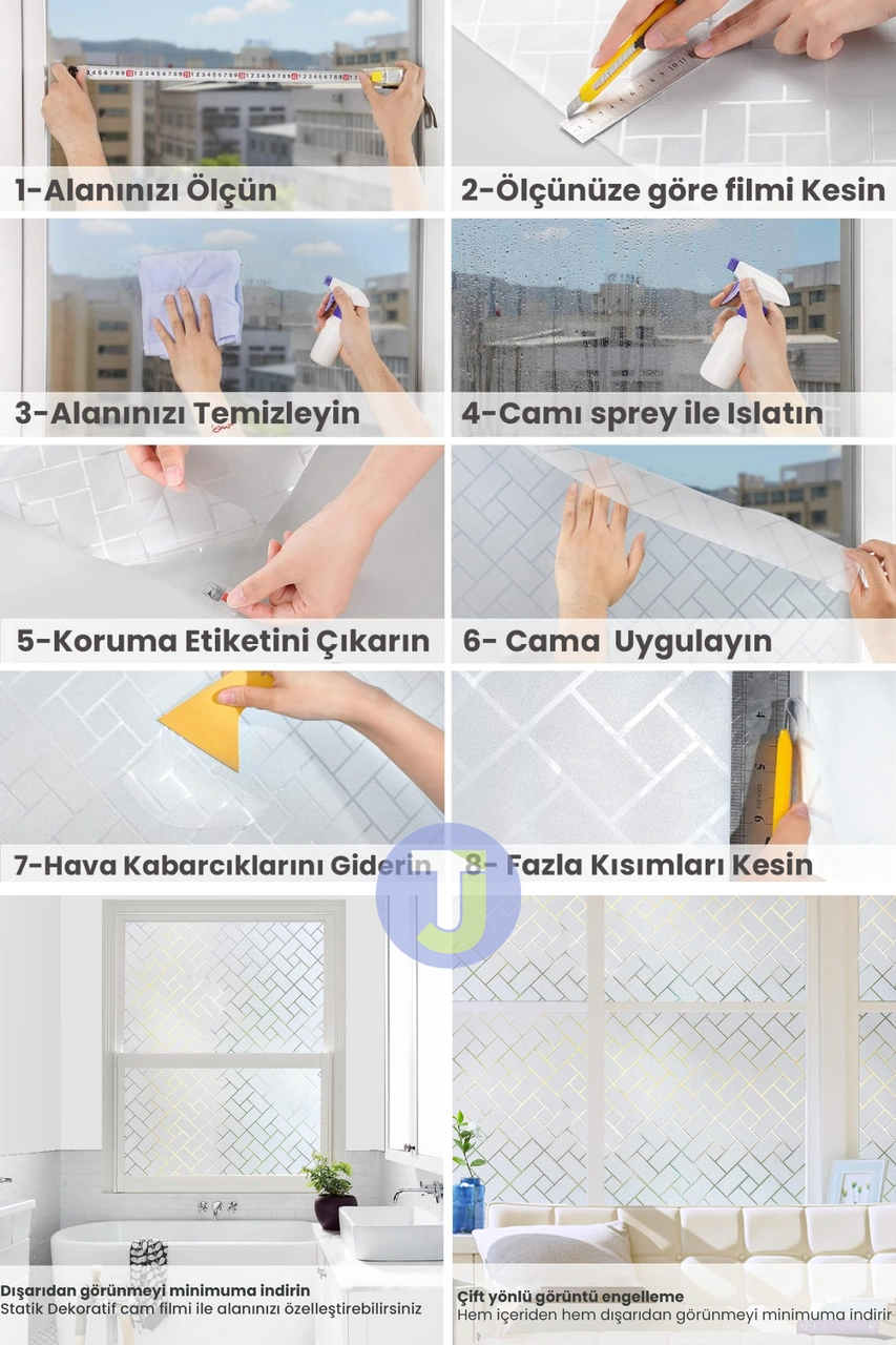 Technojet Statik Buzlu Desenli Cam Kaplama Filmi Duşa Kabin Ofis Dekorasyon Folyo 45cmx100cm Diğer