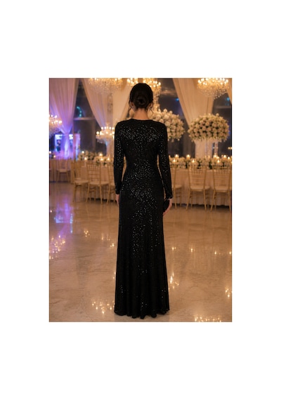 Gül&can Butik Siyah Payetli Abiye Elbise Zarif Ve Işıltılı Tasarım Siyah