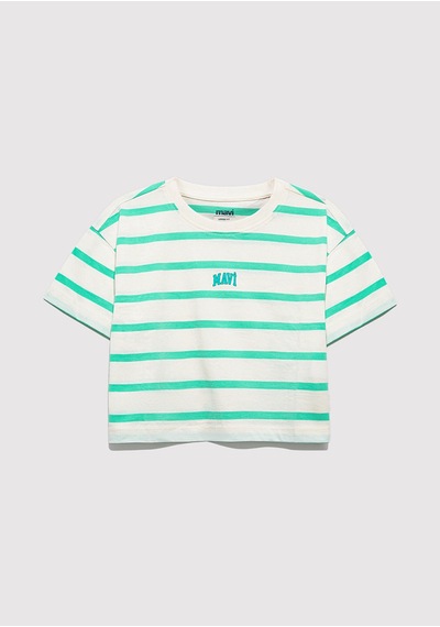 Mavi - Mavi Logo Baskılı Yeşil Çizgili Crop Tişört 7610182-88145 Yeşil