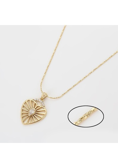 Zirkon Taşlı Güneş Temalı Kalp Figürlü 14 Ayar Altın Kaplama Kadın Kolye Gold