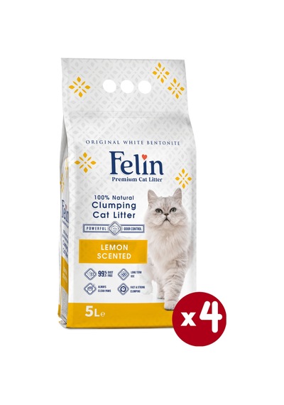Felin Limon Kokulu Topaklaşan Bentonit Kedi Kumu 4 x 5 L