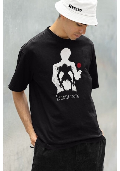 Anime Dizi Death Note Baskılı Unisex Oversize Tişört Siyah