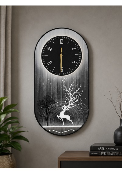 Nordic Deer Dekoratif Duvar Saati 60x30 Cm Siyah