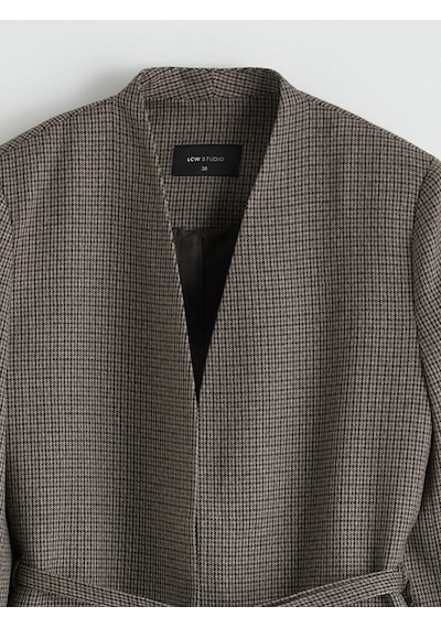 Lcw Studıo Kahverengi Kemerli Ekose Kadın Blazer Ceket
