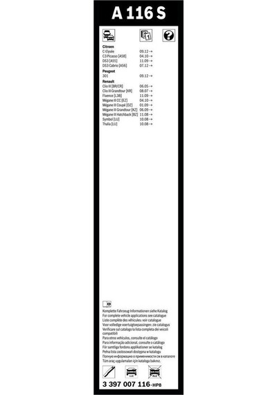 Bosch  Citroen C3 Picasso Silecek Takımı Aerotwin 2010-2015 A116S