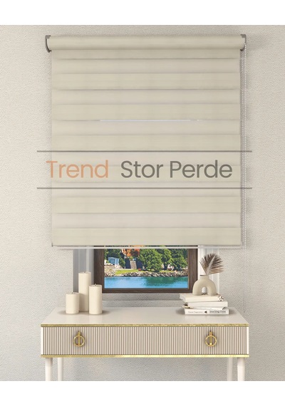 Geniş Plise Krem Etek Dilimsiz Zebra Stor Güneşlik Perde Krem