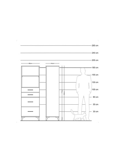 Hyperion Dolap 2 Raflı 4 Çekmeceli 88x44x182 Çam-antrasit Atlas Çam