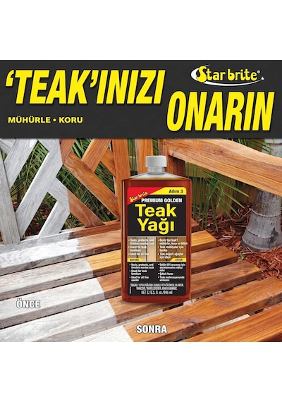 Starbrite - Premium Altın Sarısı Tik Yağı - 3. Adım 473 Ml : Standart Yağlardan 6 Kat Daha Dayanıklı, Tik Ahşaplarınız İçin Mükemmel Altın Parıltısı