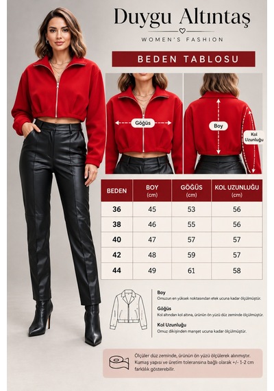 Duygu Altıntaş Kadın Kısa Blazer Ceket Fermuarlı, Astarlı Ve Cepli Kırmızı - 939583421 Kırmızı - 939583421 Kırmızı