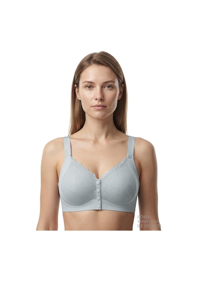 Cottonill Seamless Bra - Larevia Lazer Kesim Önden Düğmeli Tül Detaylı Kadın Sütyen 3'lü Paket Çok Renkli