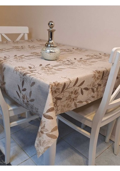 Simli Keten Dokulu Pvc Masa Örtüsü 24keteno1 Kahve