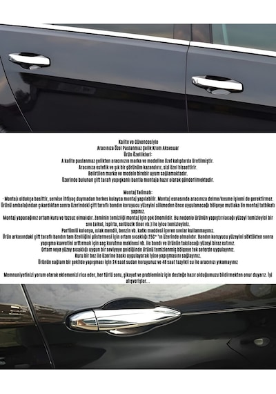 Citroen Berlingo 2008-2018 Araca Özel Krom Kapı Kolu Paslanmaz Çelik A+