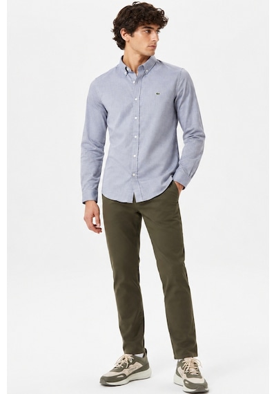 Lacoste Mens Slim Fit Gray Cotton Shirt Dar Kesim Pamuklu Erkek Gömlek Gri