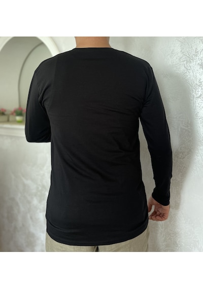 Erkek Elastan Bisiklet Yaka Uzun Kol 2 Adet T-Shirt