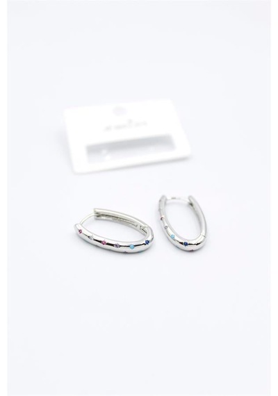 Oval Taşlı Küpe - Gümüş
