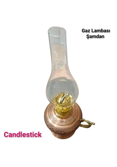 Bakır Gaz Lambası Şamdan Antik Bakır Sarı Gaz Lambası Şamdan