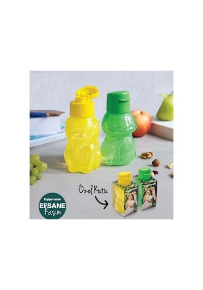 Eco Şişe 350ml Sarı Aslan Ve Yeşil Kurbağa İkili Set Matara Suluk Sarı Yeşil