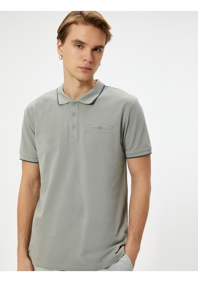 Koton Polo Yaka Tişört Slim Fit Düğmeli Kısa Kollu Biyeli Gri 4sam10162mk Gri