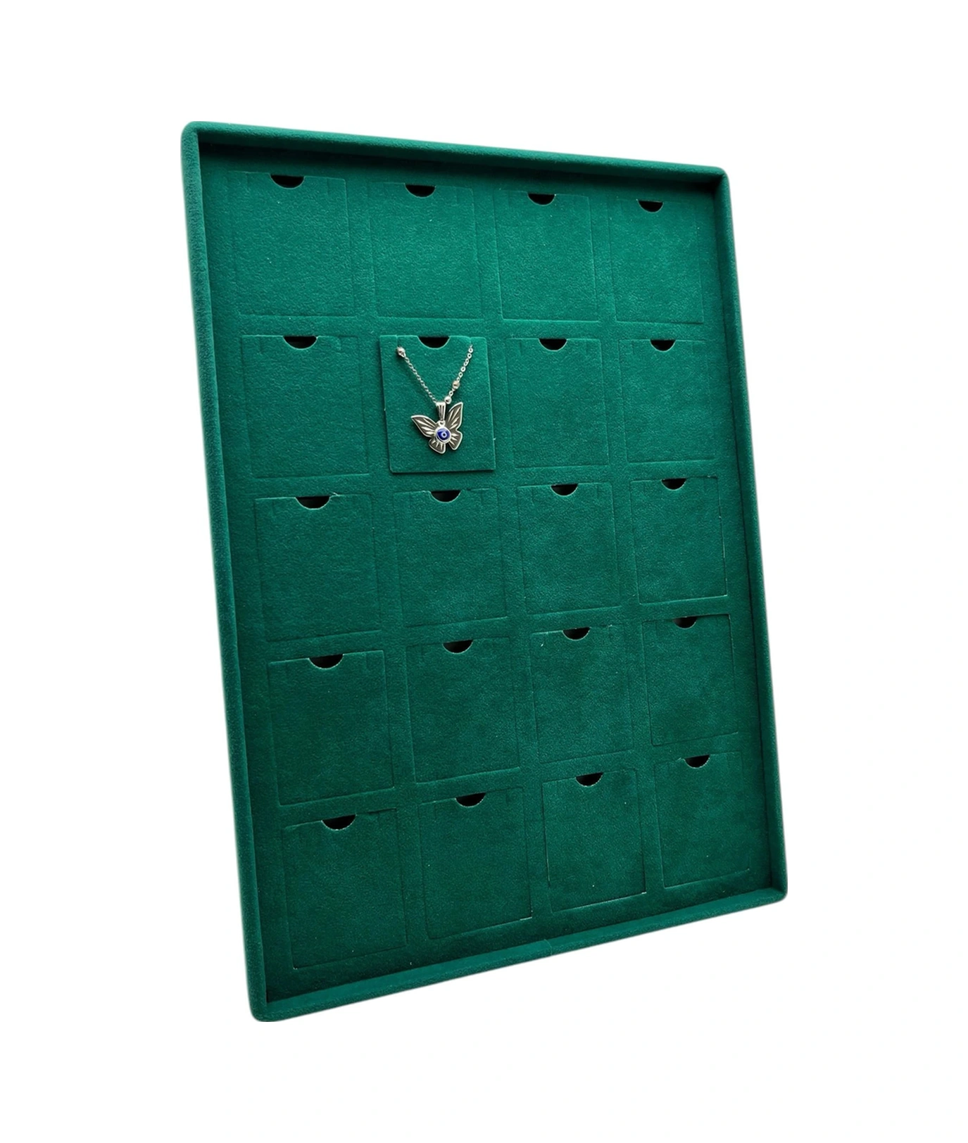 Dikine Süet Kumaş Yeşil 34-24 Cm Ayaklı 20 Pedli Kolye Tabla Stand