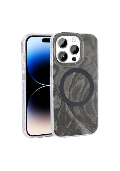 Zore İphone 14 Pro Max Kılıf Magsafe Şarj Özellikli Fırça Boya Desenli Ogaa Palet Kapak - Gri
