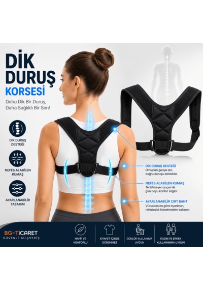Dik Duruş Korsesi Postür Düzeltici Sırt Ve Omuz Destekleyici Ayarlanabilir Korse
