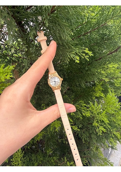 Minimal Kadın Kol Saati Krem Altın