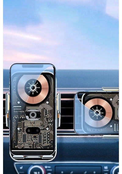 Kablosuz Araç Içi Telefon Tutucu Şarj Araç 3.5-7 Inç Uygun Havalandırma Montaj Transparan C10 Siyah