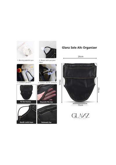 Glanz Sele Altı Organizer Çanta Motosiklet Scooter Kılıf Çantası Siyah