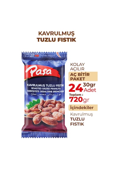 Paşa Kuruyemiş Kavrulmuş Tuzlu Fıstık 24 x 30 G
