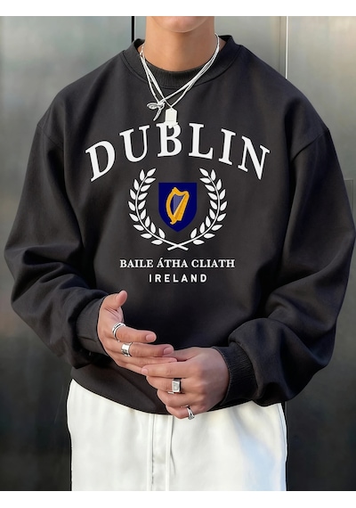 Startmore Tarzsokak Dublin İrlanda Mektup Desen Sonbahar Erkekler Kazak Moda Bisiklet Yaka Kazak Hip Hop Giysiler Siyah