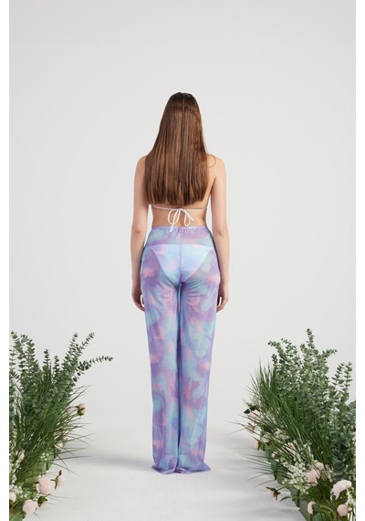Holly Lolly Beli İp Detaylı Tül Pareo Shirred Pantolon Lila