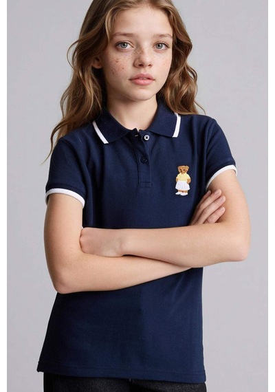 Defacto Ayıcılıklı Ayıcıklı Polo Tişört Kız Çocuk H3285A826SM Lacivert