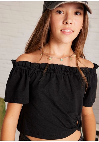 Mayoral Kız Çocuk Crop T-shirt 6028 Siyah