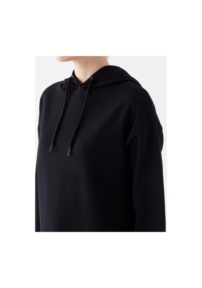 LC Waikiki Kapüşonlu Düz Uzun Kollu Kadın Sweatshirt Tunik Siyah
