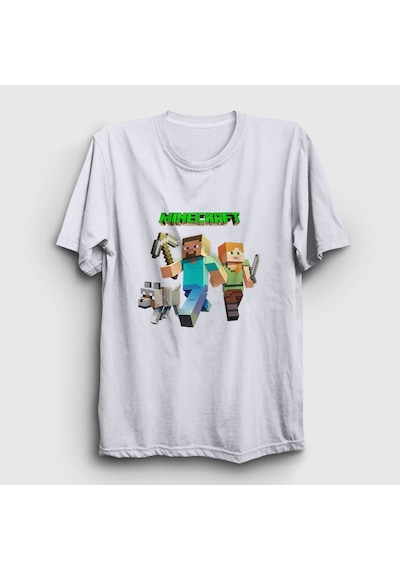 Presmono Unisex Miners Minecraft T-shirt Beyaz