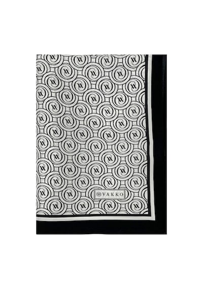Vakko Twill İpek Şal - Helezon Monogram - Beyaz Siyah