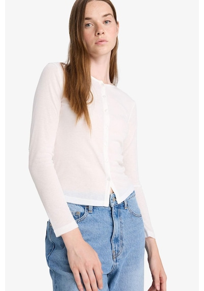 Defacto Slim Fit Dar Kesim Bisiklet Yaka Uzun Kollu Tişört F9105ax25auwt32 Beyaz