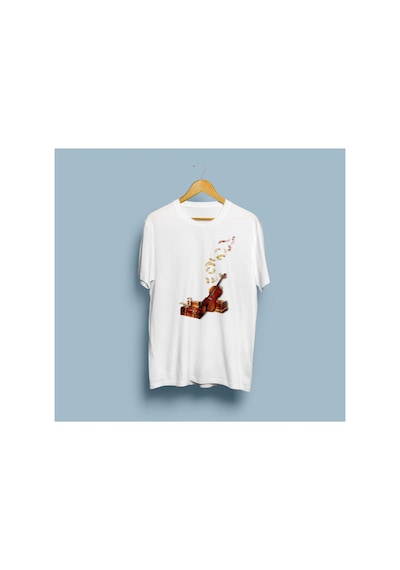 Bahriyeli Collection Oversize Keman Tasarım Unisex T-shirt Beyaz