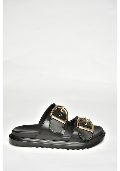 Fox Shoes U725792009 Siyah Kadın Terlik Siyah-suni Deri