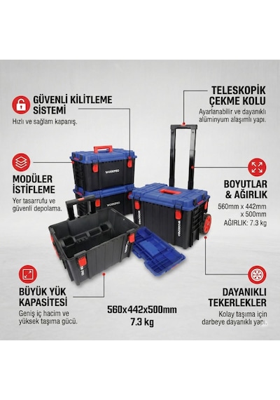 Workpro Wp283032 54lt 56x44,2x50cm Tekerlekli Kilitli Profesyone