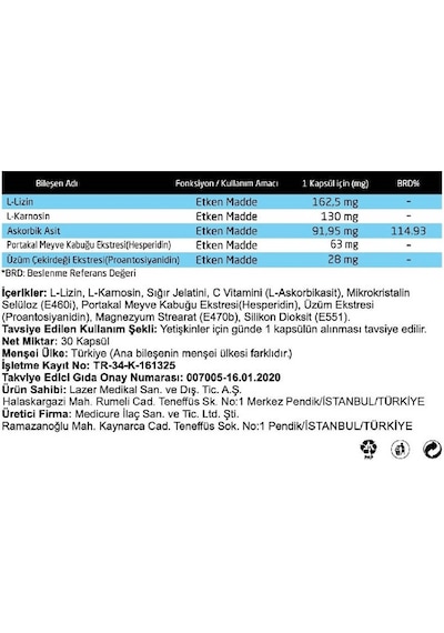 Vitrex C Vitamini Takviye Edici Gıda 30 Kapsül