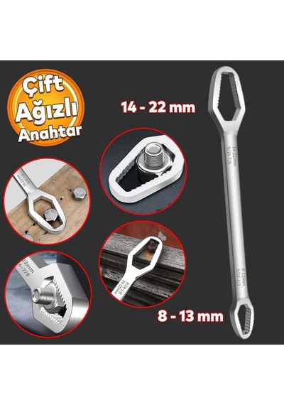 Tr Pratik Çift Ağızlı Kendinden Sıkma Çok Amaçlı Anahtar Çelik Anahtarı Krom 8-13/14-22 Mm