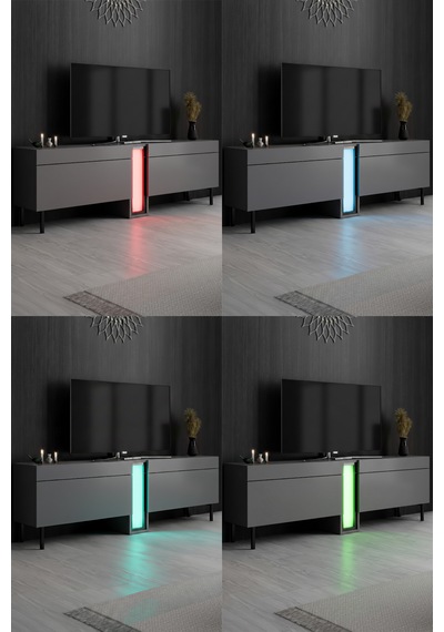 Nova Siyah Demir Ayaklı Rgb Led Işık Sistemli Antrasit Tv Ünitesi Tv Sehpası Antrasit - Siyah Nova Siyah Demir Ayaklı Rgb Led Işık Sistemli Antrasit Tv Ünitesi Tv Sehpası Antrasit - Siyah