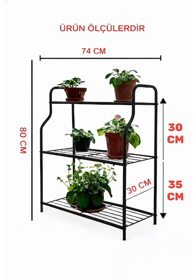 Modern Siyah 3 Katlı Metal Mutfak Ve Dekoratif Saksılık Çiçeklik Dayanıklı Raflı Stand-organizer Siyah