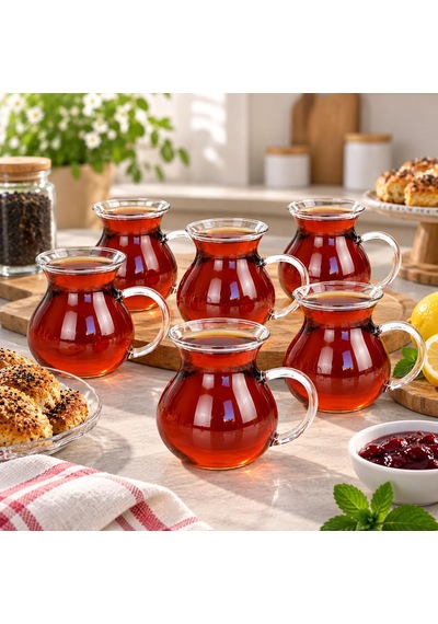 Orret Home Keyfi Ala 6'lı Borosilikat Cam Çay Bardağı Seti, 200ml