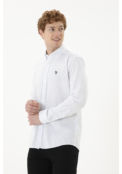 U.S. Polo Assn. Erkek Mavi Baskılı Beyaz Gömlek 50288677-VR036