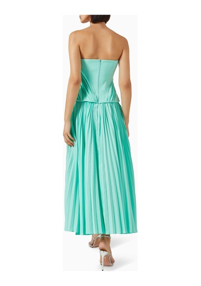 Acler Bolton Midi Elbise - - %100 Polyester - Burgu Detaylı Bustiyer & Plise Satin Etek Turkuaz