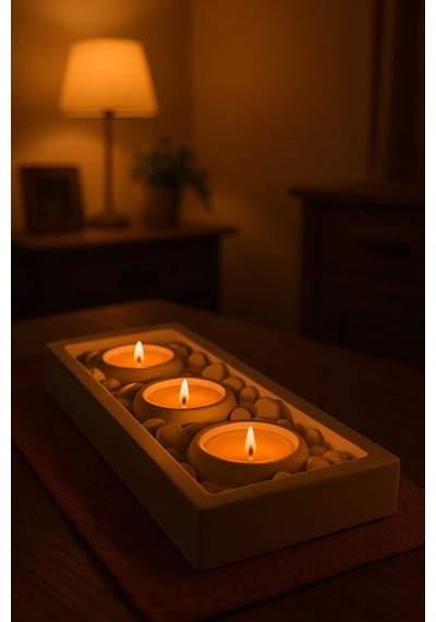 Taşlı Beton Tabaklı Tealight Mumluk Mumlar Dahil Değildir Diğer